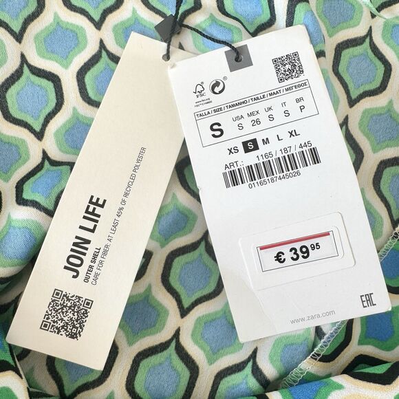 NWT Zara Geometric Collared Mini Party Dress Blue Green Print Size Small - Picture 13 of 16